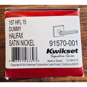 NIB Kwikset Halifax Square Satin Nickel Half-Dummy Door Handle - Retails $26.47